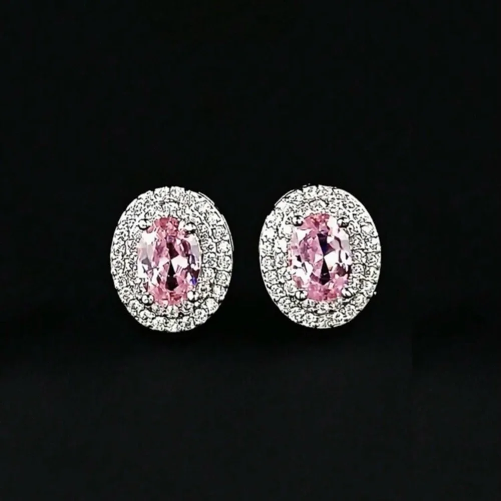 Pink Sapphire & Rhinestone Earrings